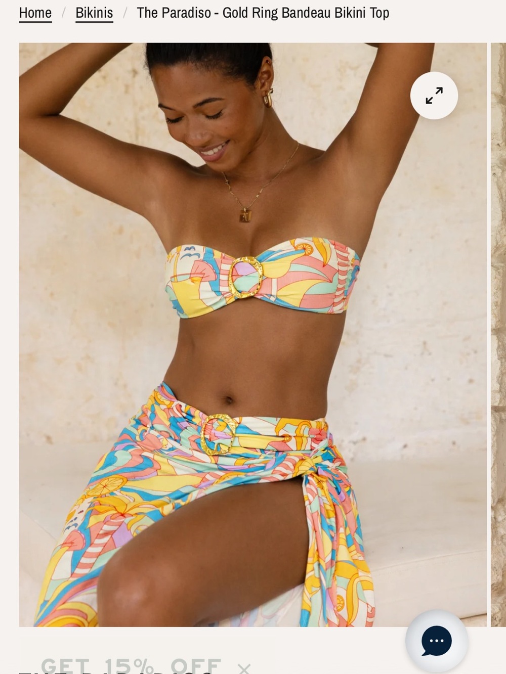 Kenny flowers Gold Ring Bandeau Bikini set tie side bottoms — paradiso